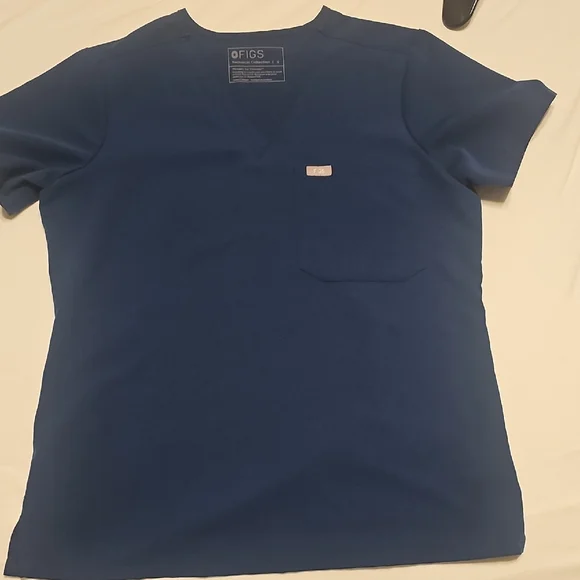 Figs Deep Blue Scrub Set with Bright Orange Accent - Picture 2 of 5